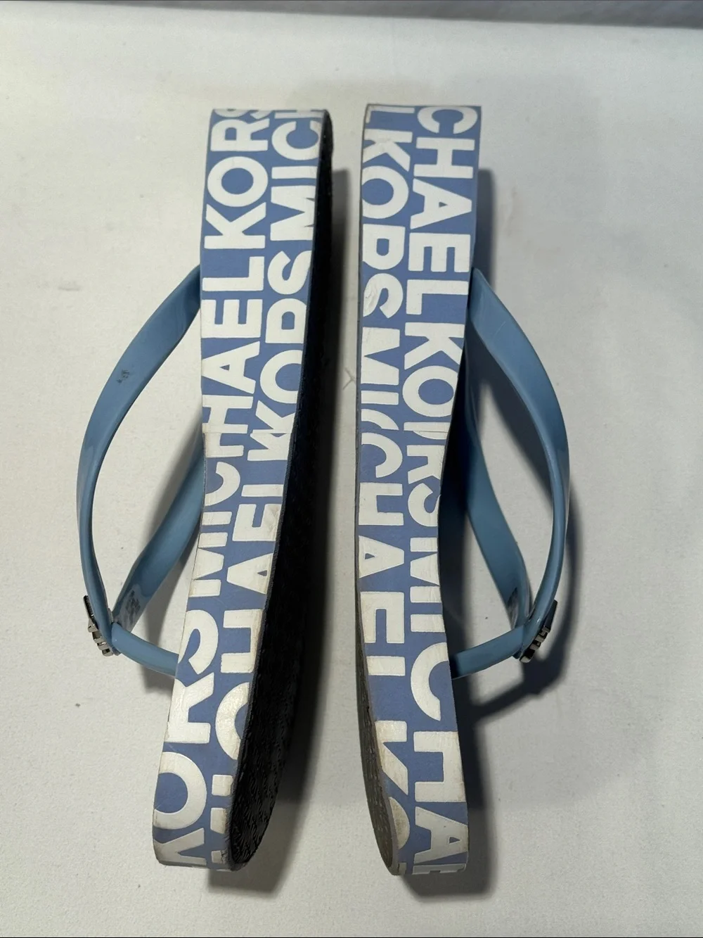 Michael Kors Light Blue Logo Flip Flop Sandals - Womens